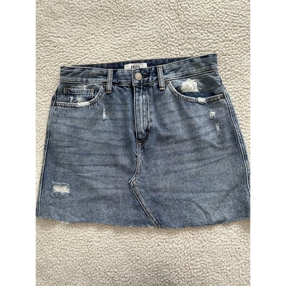 JBD Womans Distressed Short Mini Skirt Blue Denim Pockets Size M - Picture 1 of 7